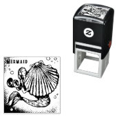 Zeemeermin met een Zee Shell Tekening Zelfinktende Stempel (In situ)