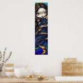 Zeemeermin met een zwarte Zee-draak voor kunstafdr Poster (Keuken)