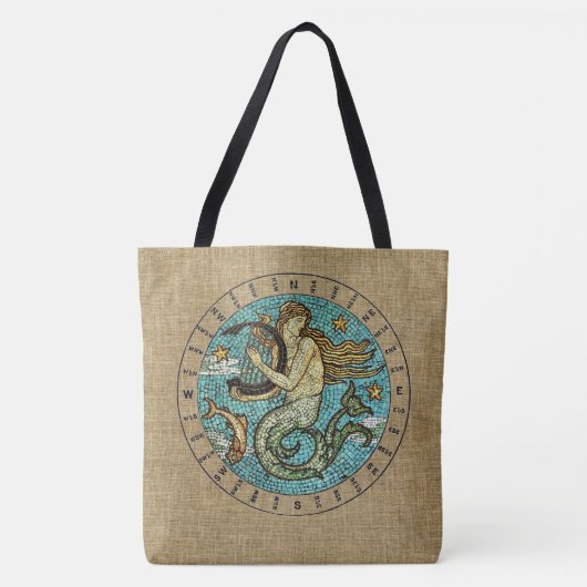 Zeemeermin met Harp Tote Bag (Voorkant)