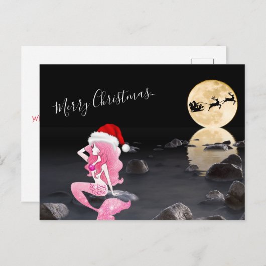 Zeemeermin met Kerstmis en Slaapse kerst Feestdagenkaart (Voorkant / Achterkant)