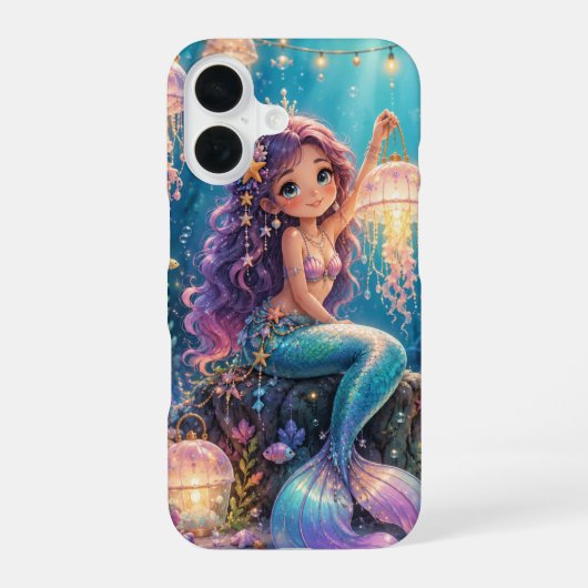 Zeemeermin met kwal lantaarn iPhone 16 hoesje (Achterkant)