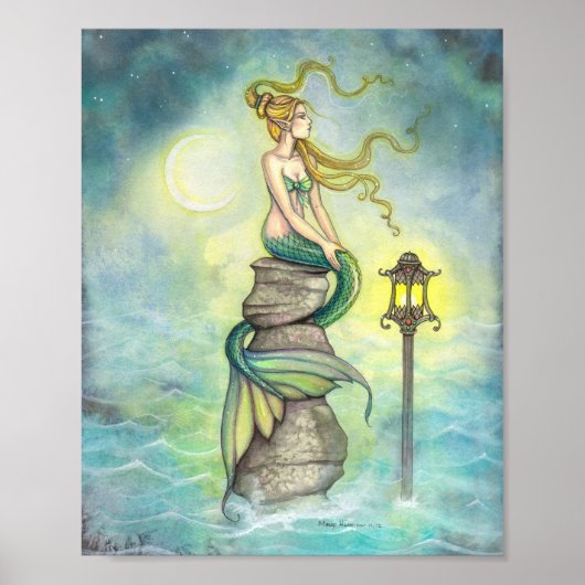 Zeemeermin met Moon en Lantern Fantasy Art Poster (Voorkant)