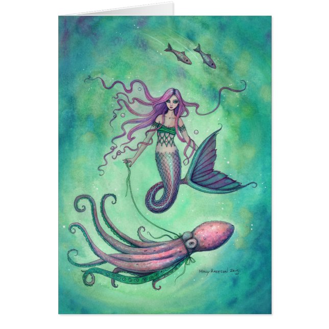 Zeemeermin met Octopus Fantasie Kunst Illustratie (Voorkant)