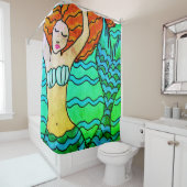 Zeemeermin met Oranje Hair Abstracte Kunst Douchegordijn (In situ)