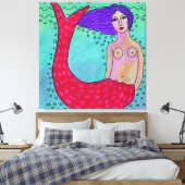 Zeemeermin met Paarse Haar Abstract Digitaal Schil Canvas Afdruk (Insitu (Slaapkamer))