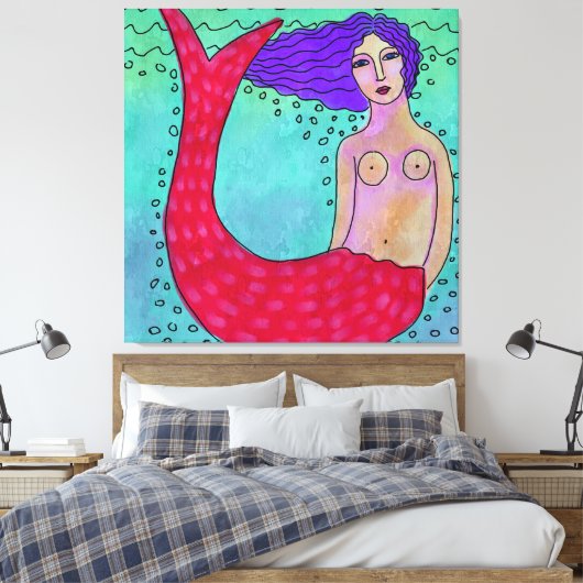 Zeemeermin met Paarse Haar Abstract Digitaal Schil Canvas Afdruk (Insitu (Slaapkamer))