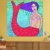 Zeemeermin met Paarse Haar Abstract Digitaal Schil Canvas Afdruk (Insitu (Woonkamer))