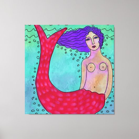 Zeemeermin met Paarse Haar Abstract Digitaal Schil Canvas Afdruk (Voorkant)