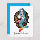 Zeemeermin met parel Waterverf kunst Briefkaart (Voorkant / Achterkant)