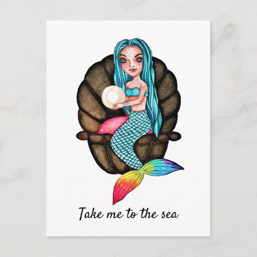 Zeemeermin met parel Waterverf kunst Briefkaart (Voorkant)