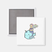 Zeemeermin met Rainbow Hair Riding Pet Narwal Magneet (Voorkant / Achterkant)