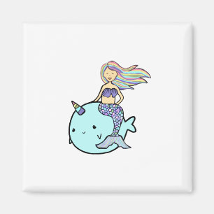 Zeemeermin met Rainbow Hair Riding Pet Narwal Magneet