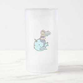 Zeemeermin met Rainbow Hair Riding Pet Narwal Matglas Bierpul