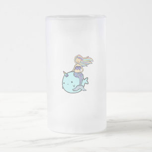 Zeemeermin met Rainbow Hair Riding Pet Narwal Matglas Bierpul