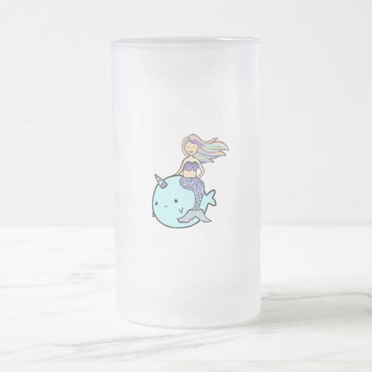 Zeemeermin met Rainbow Hair Riding Pet Narwal Matglas Bierpul (Center)