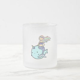 Zeemeermin met Rainbow Hair Riding Pet Narwal Matglas Koffiemok