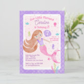 Zeemeermin met Red Hair Pink en Paarse verjaardag Kaart (Staand voorkant)