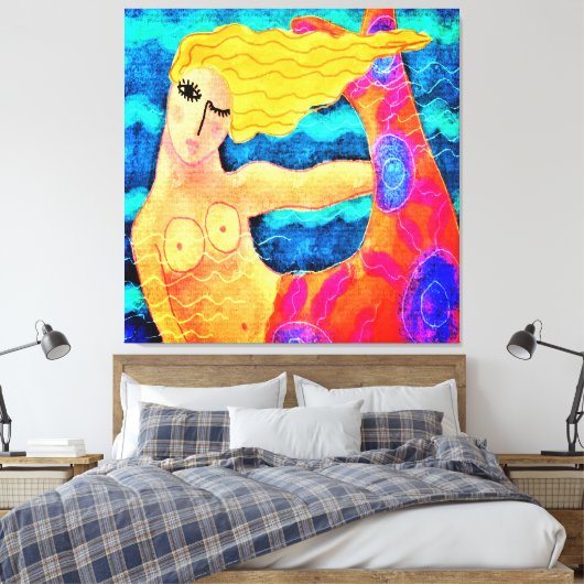Zeemeermin met rode staart Abstract digitaal schil Canvas Afdruk (Insitu (Slaapkamer))