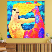 Zeemeermin met rode staart Abstract digitaal schil Canvas Afdruk (Insitu (Woonkamer))