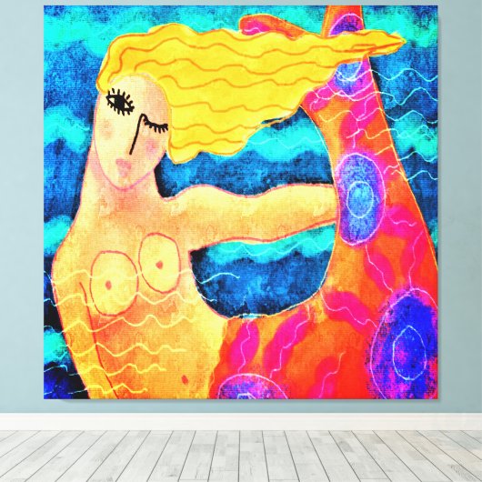 Zeemeermin met rode staart Abstract digitaal schil Canvas Afdruk (Insitu (Houten vloer))