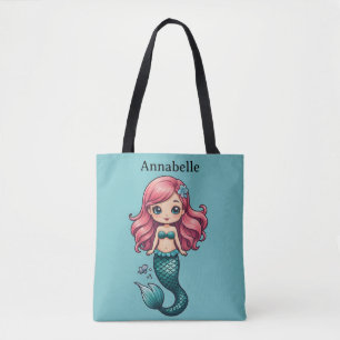 Zeemeermin met rood haar personaliseren tote bag