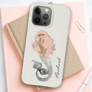 Zeemeermin met roze haar en Jouw naam iPhone 14 Pro Max Hoesje