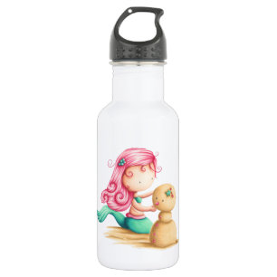 Zeemeermin met roze haren met zand waterfles