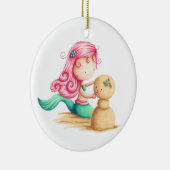 Zeemeermin met roze kerstversiering. keramisch ornament (Rechts)