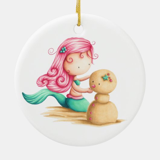 Zeemeermin met roze kerstversiering. keramisch ornament (Achterkant)