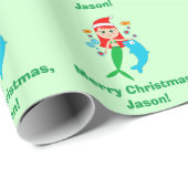 Zeemeermin met Santa Hat en Dolphin Friend Cadeaupapier (Rol Hoek)