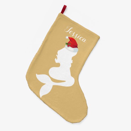 Zeemeermin met Santa Hat Stocking Grote Kerstsok (Voorkant (Hangend))