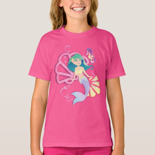 Zeemeermin met Seahorse Vriend T-Shirt (Voorkant)