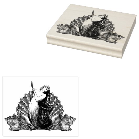  zeemeermin met Seashells Rubberstempel (Gestempeld)