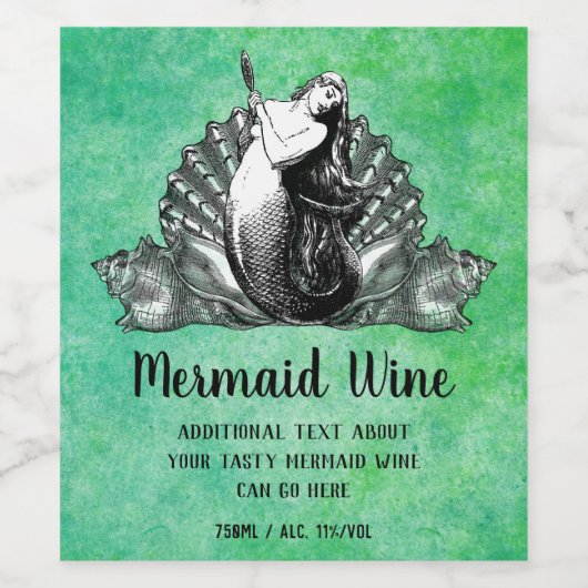  zeemeermin met Seashells Wijn Etiket (Enkel label)