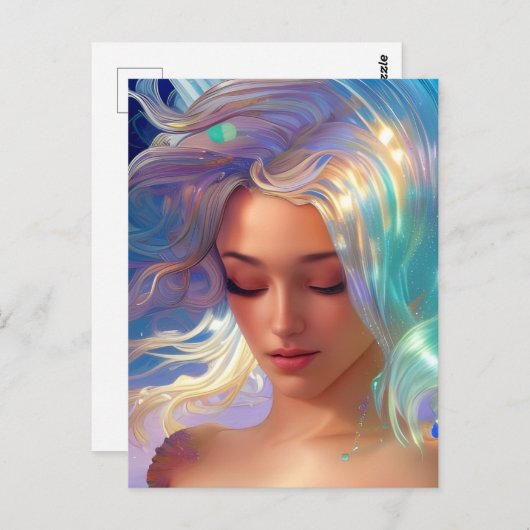 Zeemeermin met Shimmering Hair Briefkaart (Voorkant / Achterkant)