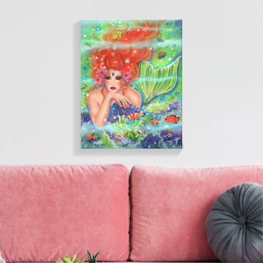 Zeemeermin met tropische viskunst door Renee Lavoi Canvas Afdruk (Insitu (Woonkamer))