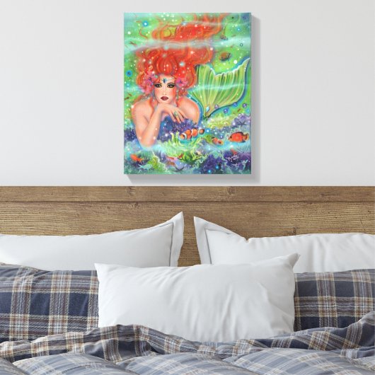 Zeemeermin met tropische viskunst door Renee Lavoi Canvas Afdruk (Insitu (Slaapkamer))