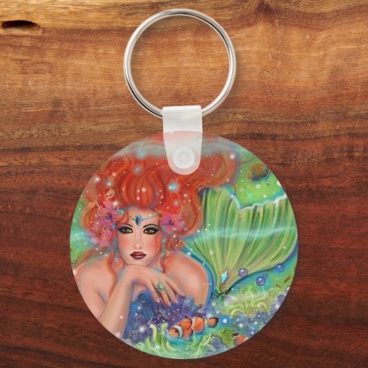 Zeemeermin met tropische viskunst door Renee Lavoi Sleutelhanger (Achterkant)