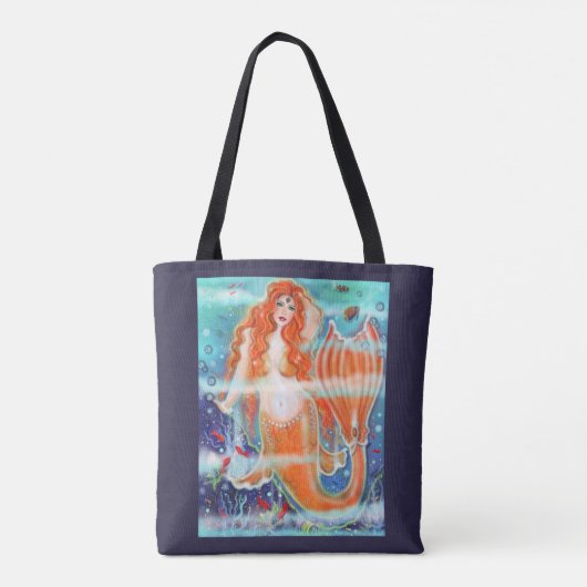 Zeemeermin met tropische viskunst door Renee Lavoi Tote Bag (Achterkant)