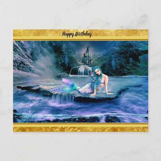 Zeemeermin met turkooishaar briefkaart (Voorkant)