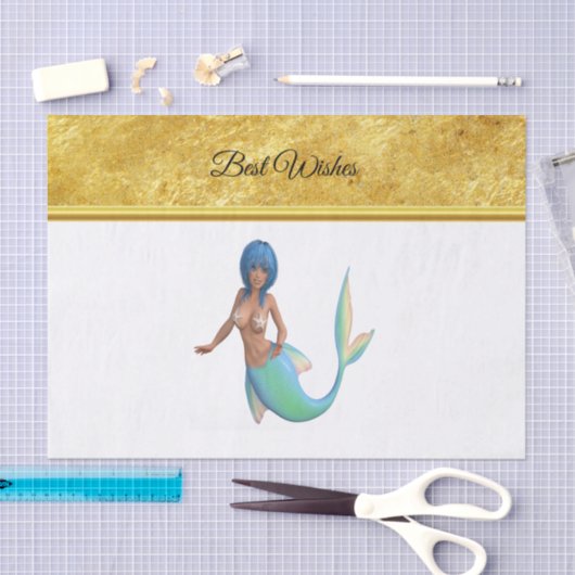 Zeemeermin met turkooishaar en staart tissuepapier (Craft)