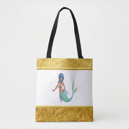 Zeemeermin met turkooishaar en staart tote bag (Voorkant)