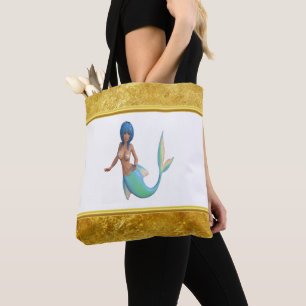 Zeemeermin met turkooishaar en staart tote bag