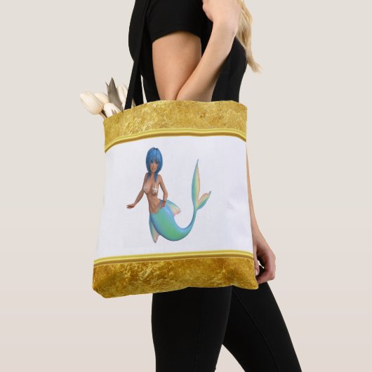Zeemeermin met turkooishaar en staart tote bag (Dichtbij)
