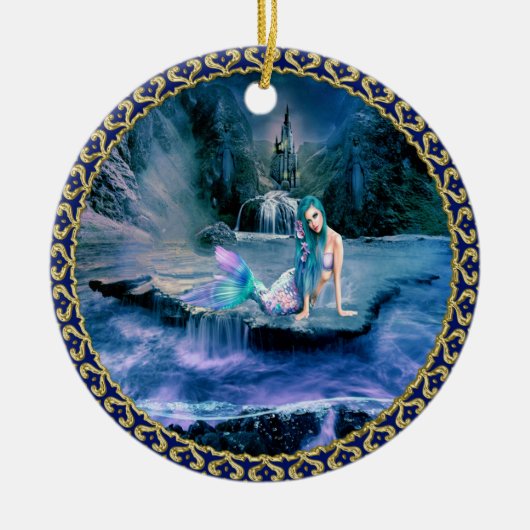 Zeemeermin met turkooishaar keramisch ornament (Voorkant)