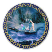 Zeemeermin met turkooishaar keramische knop (Voorkant)