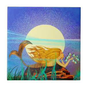 Zeemeermin met Vis en Maan Tegeltje