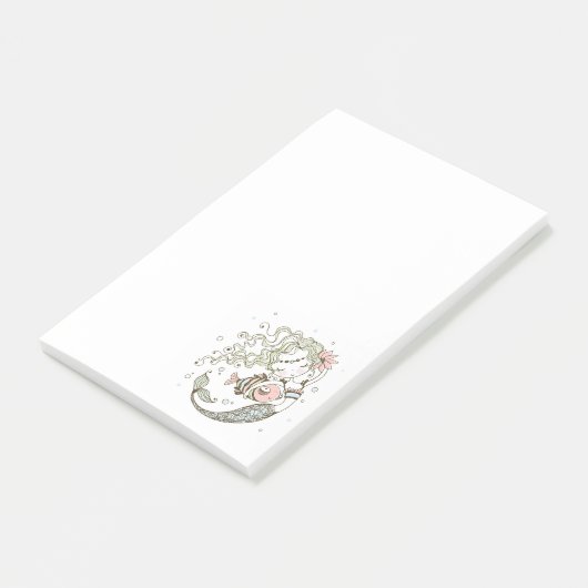 Zeemeermin met vis post-it® notes (Schuin)