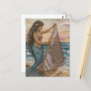 Zeemeermin Met Visnet Collage Briefkaart