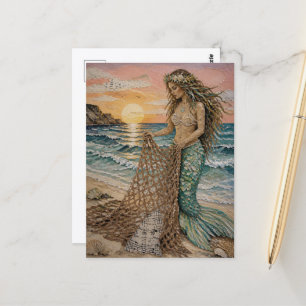 Zeemeermin Met Visnet Collage Briefkaart